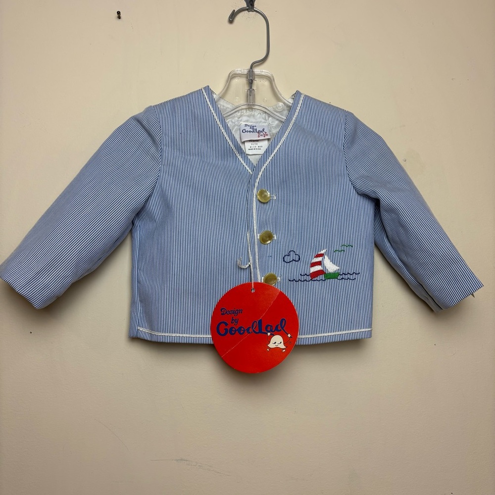 Vintage Design By Goodlad Pinstripe Sailboat‎ Nautical Jacket 12 Months Lined